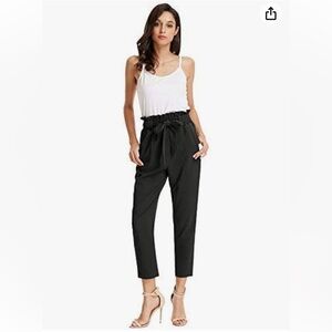 GRACE KARIN Paper Bag Waist Pants Slim Fit Casual Office Pencil Black Pants S